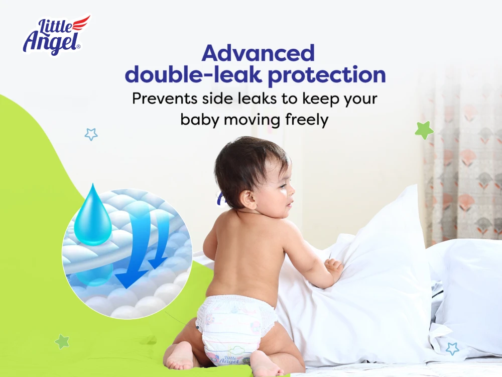 Extra Dry Diapers with advanced double leak protection Little Angel