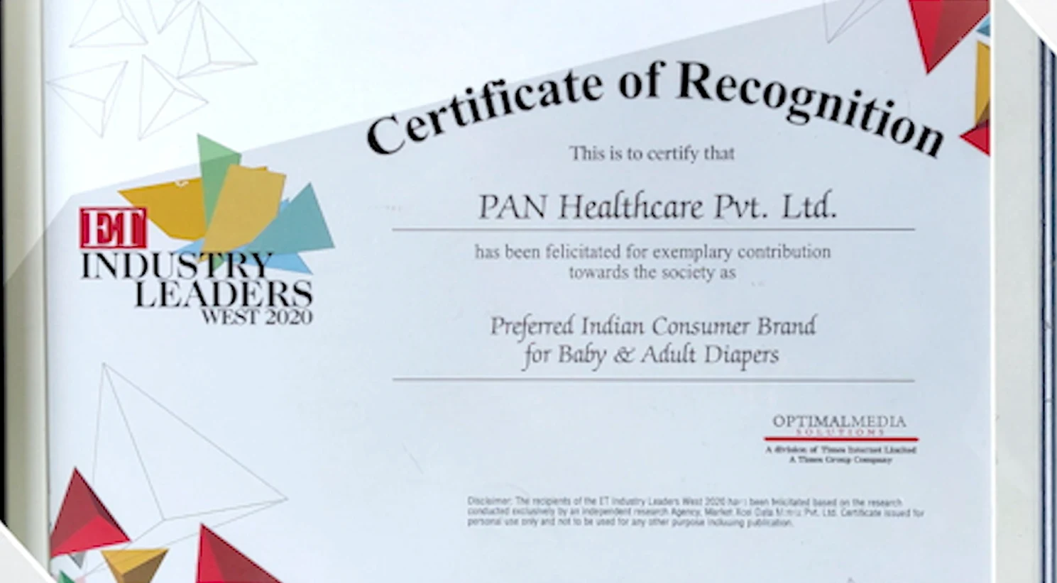ET Industry Leaders Award- Preferred Indian consumer brand for Baby & Adult Diaper