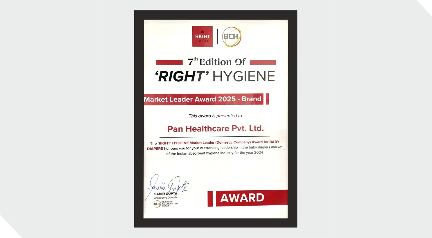 Market Leader Award in Baby Care at Right Hygiene 2025 by BCH